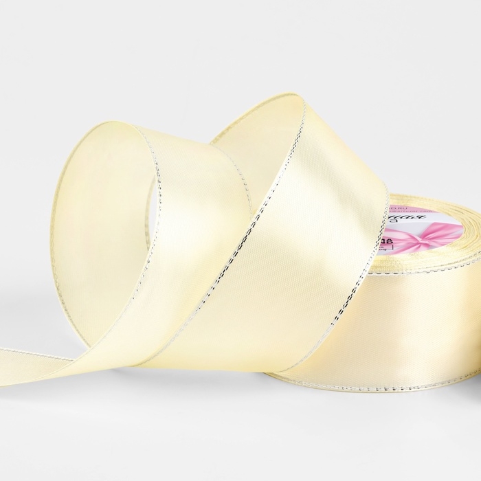 Лента атласная «Серебряные нити», 40 мм × 23 ± 1 м, цвет светло-бежевый №08 Лента атласная «Серебряные нити», 40 мм × 23 ± 1 м, цвет светло-бежевый №08