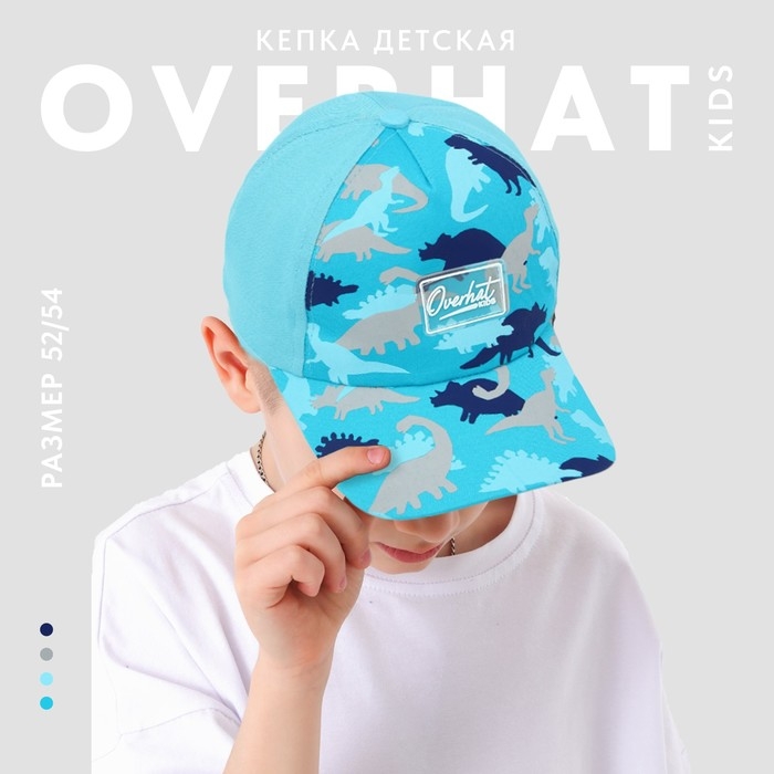 Кепка детская для мальчика &laquo;Динозавры&raquo;, цвет голубой, р-р 52-54, 5-7 лет