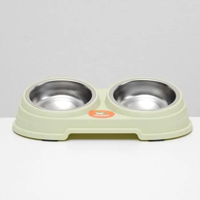 Миска металлическая двойная наклонная на пластиковом основании, 28,5 х 15 х 7 см, зелёная