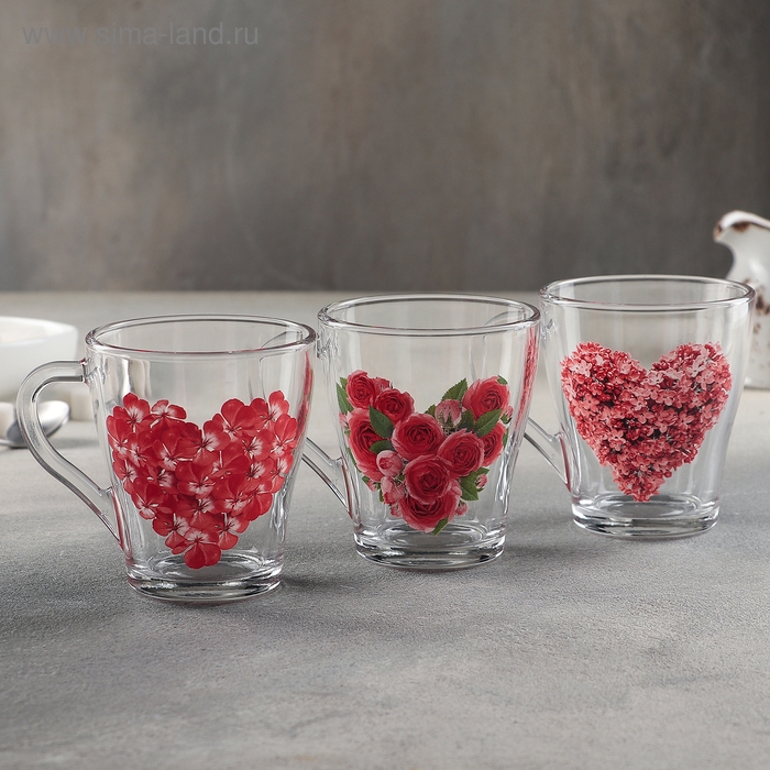 Кружка стеклянная &laquo;Цветочное сердце&raquo;, 250 мл, рисунок МИКС