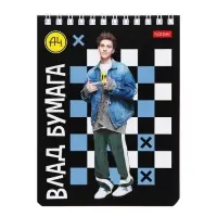 Блокнот А6 40 листов в клетку на гребне "Влад А4", обложка мелованный картон, УФ-лак, блок 60 г/м2, 5В МИКС