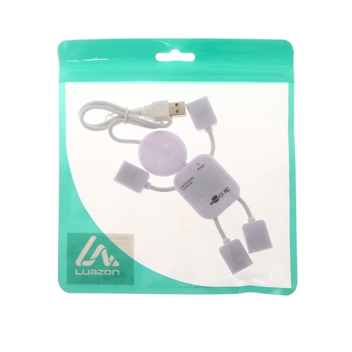 USB-разветвитель (HUB) LuazON SSV-011, 4 порта, USB 2.0, кабель 0.4 м, белый