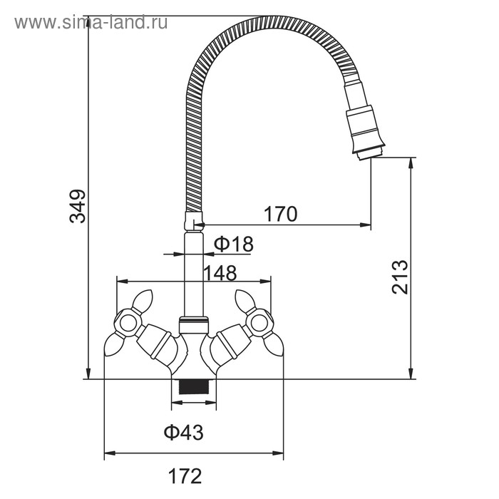 Смеситель для кухни Accoona A4882F, двухрычажный, с гибким изливом, черный/хром