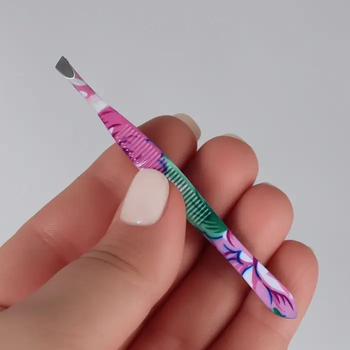 Пинцет скошенный, узкий, 8.5 см, рисунок МИКС