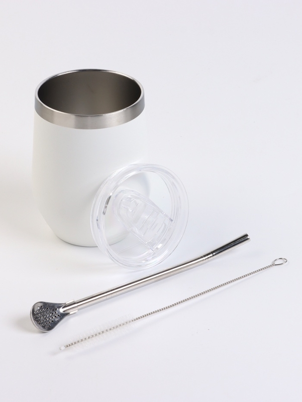 Калабас для чая Мате 350 мл и бомбилья с щеткой для чистки, набор для приготовления, белый   1078513