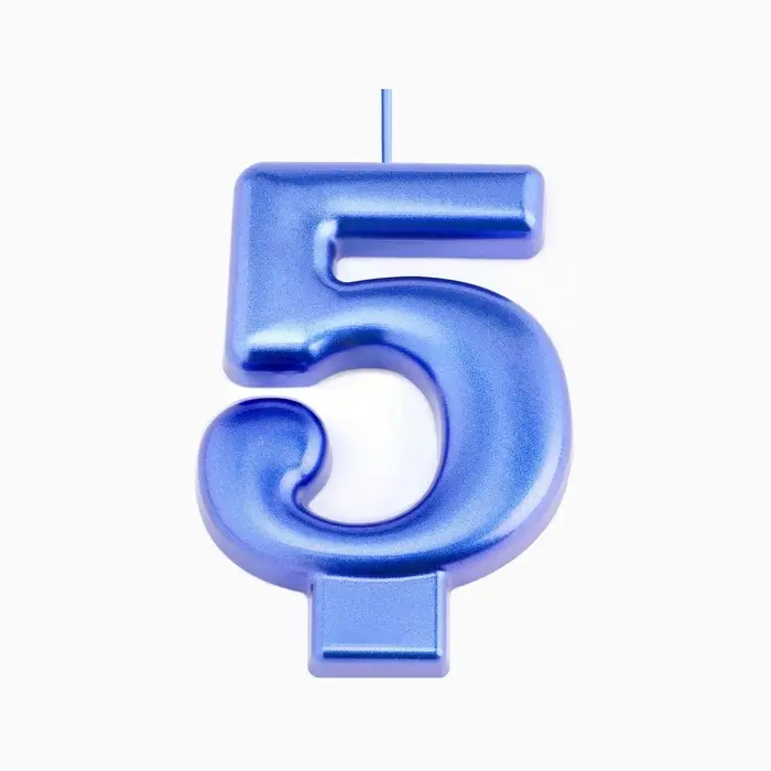 Свеча для торта &laquo;Европейская ГИГАНТ&raquo;, цифра 5, 7 см, синий металлик