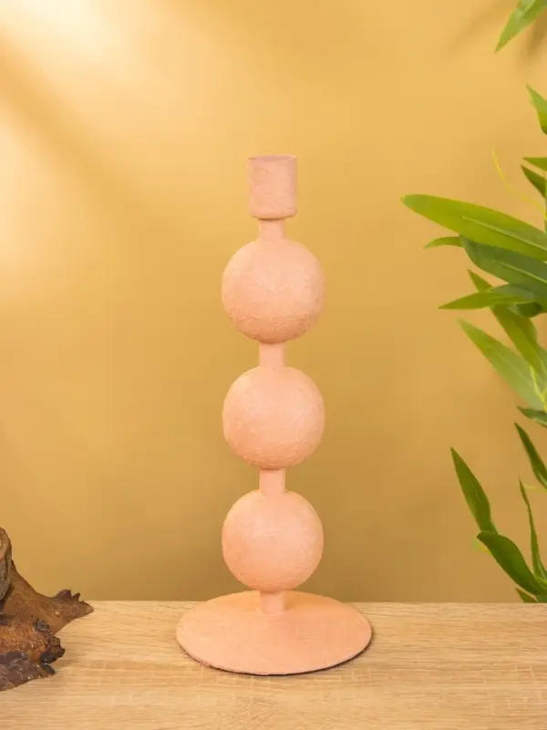 Подсвечник на 1 свечу "Пудровый" с 3 сферами 10х10х25 см