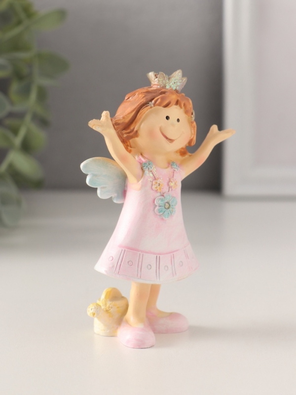 Сувенир полистоун "Принцесса-ангел в розовом платье с леечкой" 7х4х10 см