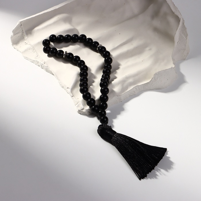 Чётки мусульманские шар №8 &laquo;Агат чёрный&raquo;, 35 бусин через перемычку