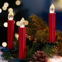 Светодиодные &laquo;Свечи на прищепках красные&raquo; 11 см, набор 10 шт, 10 LED, от батареек ААх10, пульт, свечение тёплое белое
