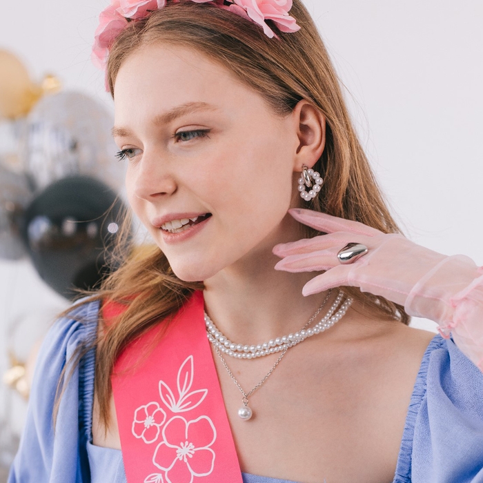 Бусы 3 яруса &laquo;Рошель&raquo; капля, шар №12, цвет белый в серебре, L=42 см