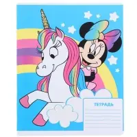 Тетрадь в клетку 12 листов, 5 видов МИКС, обложка мелованный картон, &laquo;Минни Маус и единорог&raquo;
