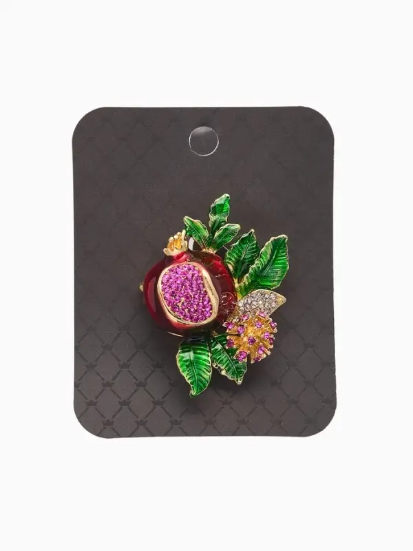 Брошь "Гранат" с цветком, со стразами, цветная в золоте