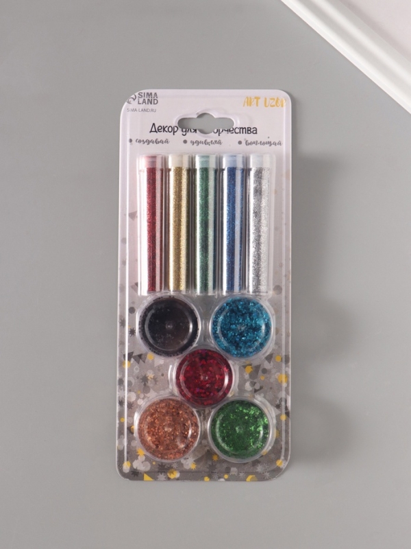 Глиттер "Пудра и точки" металлик набор 5х6 гр и 5х5 гр 21,4х9,3 см