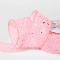 Лента декоративная, с глиттером, 38 мм, 9 &plusmn; 0,5 м, цвет розовый