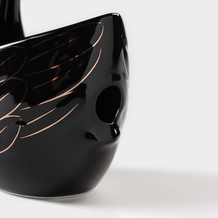 Подставка для столовых приборов &laquo;Лебедь&raquo;, 5 предметов: подставка 9&times;6,5&times;16,5 см, 2 ложки, 2 вилки, цвет чёрный