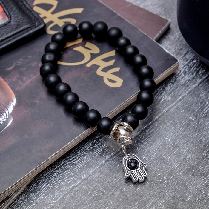 Браслет-оберег «Рука счастья Хамса» шунгит, цвет чёрный с серебром, d=6 см Браслет-оберег «Рука счастья Хамса» шунгит, цвет чёрный с серебром, d=6 см