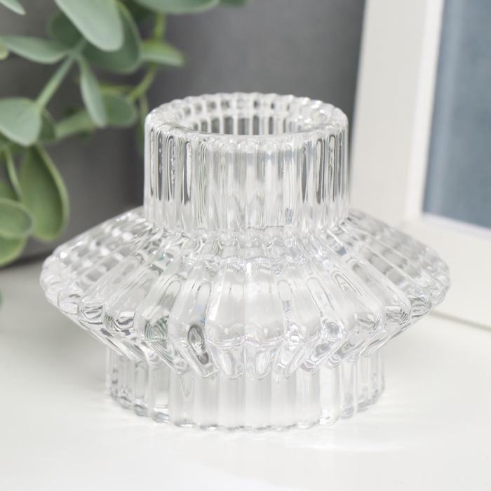 Подсвечник стекло на 1 свечу двусторонний Подсвечник стекло на 1 свечу двусторонний "Юбочка" прозрачный 5,3х7,5х7,5 см