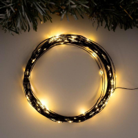 Гирлянда &laquo;Нить&raquo; 10 м роса, IP20, чёрная нить, 100 LED, свечение тёплое белое, 12 В