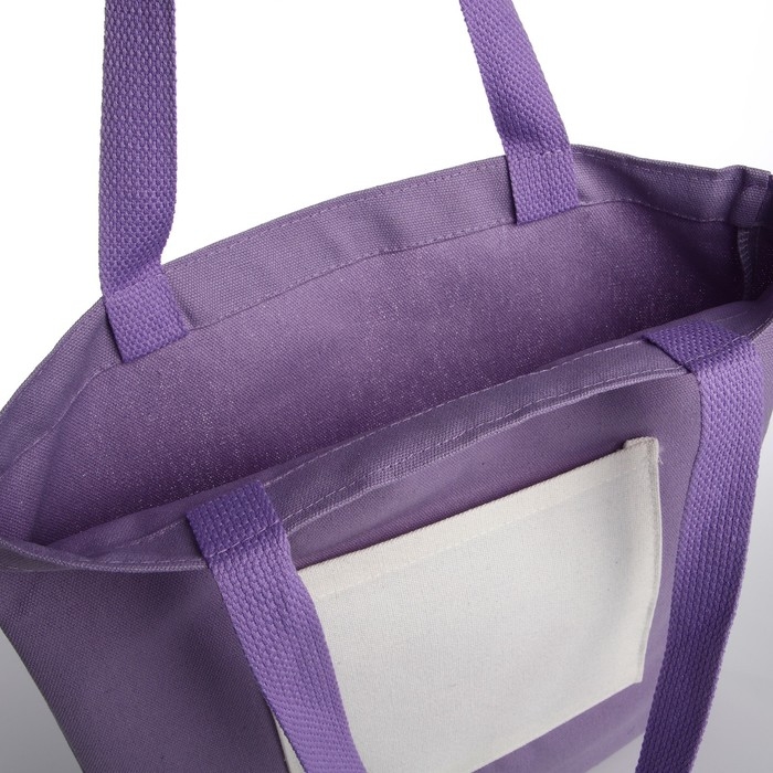 Шопер без застёжки, из текстиля, цвет сиреневый/белый Шопер без застёжки, из текстиля, цвет сиреневый/белый