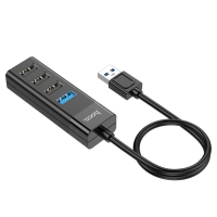 Адаптер Hoco HB25, 4 в 1, USB to USB3.0/USB2.0*3, длина кабеля 30 см, чёрный Адаптер Hoco HB25, 4 в 1, USB to USB3.0/USB2.0*3, длина кабеля 30 см, чёрный