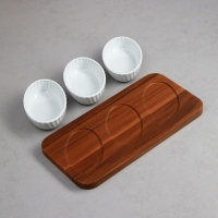 Менажница &laquo;Кармен&raquo;, 3 шт: 250 мл, овальная, деревянное основание, фарфор, Иран