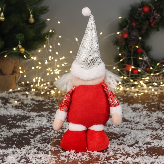 Мягкая игрушка Мягкая игрушка "Дед Мороз в блестящем костюме" 35х16 см, красно-белый