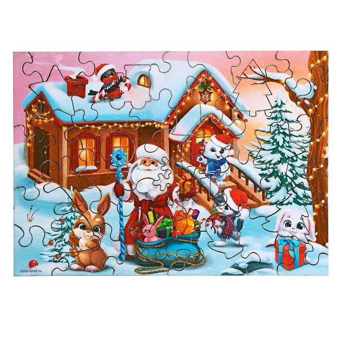 Деревянный пазл фигурный &laquo;Новый год в кругу друзей&raquo;