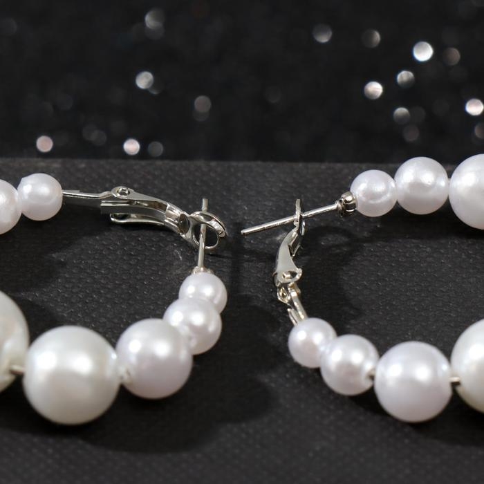 Серьги-кольца «Жемчуг» маленькие, цвет белый в серебре, d= 3,5 см Серьги-кольца «Жемчуг» маленькие, цвет белый в серебре, d= 3,5 см