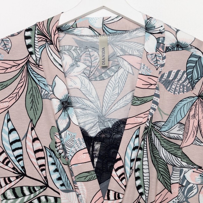 Комплект домашний (халат/сорочка) женский, цвет бежевый/серый, размер 58