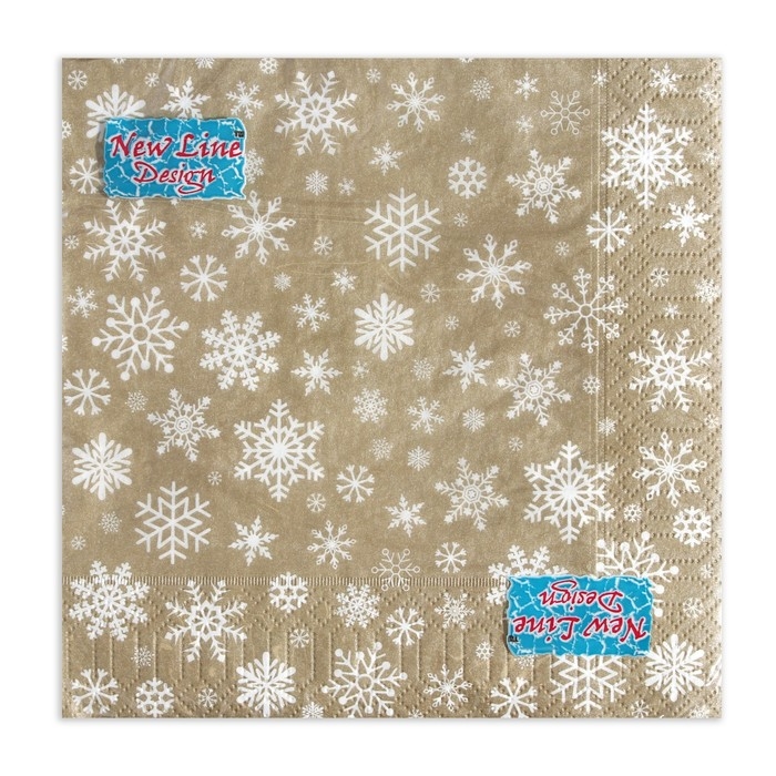 Новый год. Салфетки бумажные New Line Gold Decor &laquo;Рождественские снежинки&raquo; золото, 33х33 см, 3 слоя