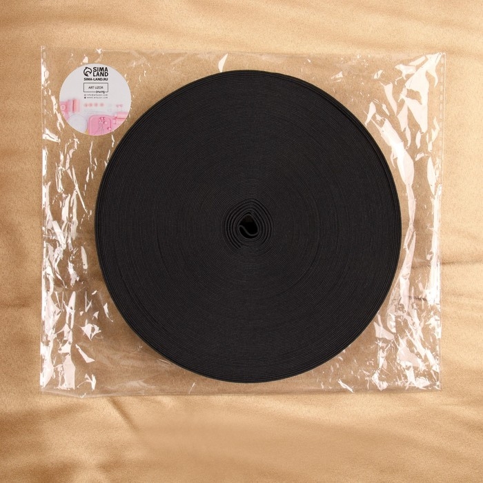 Резинка вязаная, 25 мм, 25 &plusmn; 2 м, цвет чёрный