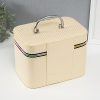 Шкатулка кожзам с зеркалом "Ромбы" сливки набор 3 шт 19х10,5х10,5 21х13х14 15х23х17 см