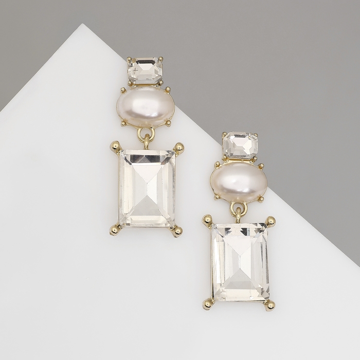 Серьги с жемчугом «Бусина» графиня, цвет белый в золоте Серьги с жемчугом «Бусина» графиня, цвет белый в золоте