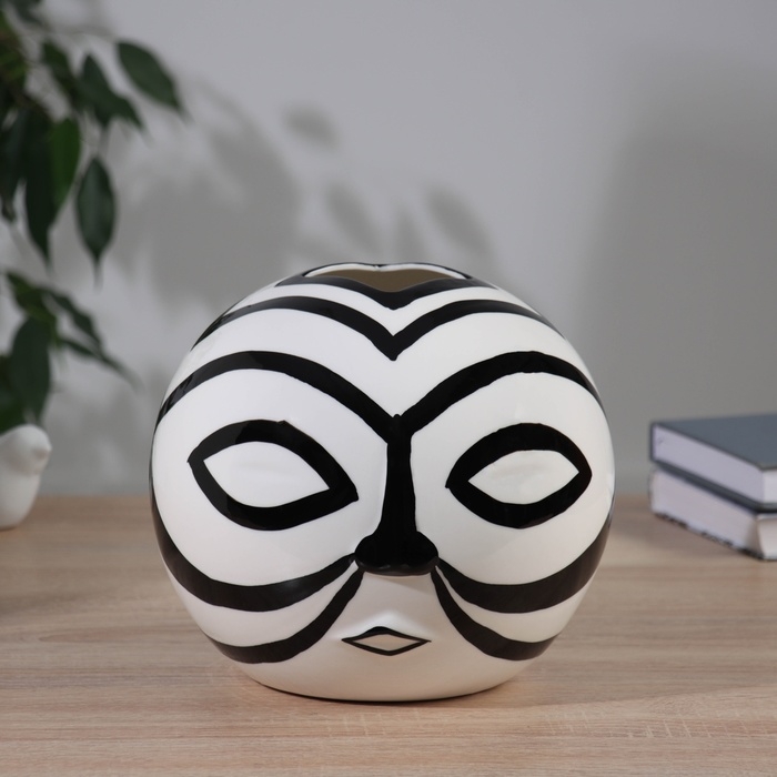 Ваза керамика настольная Ваза керамика настольная "Пикассо" (ручная роспись) маска, 18х18 см, чёрно-белый