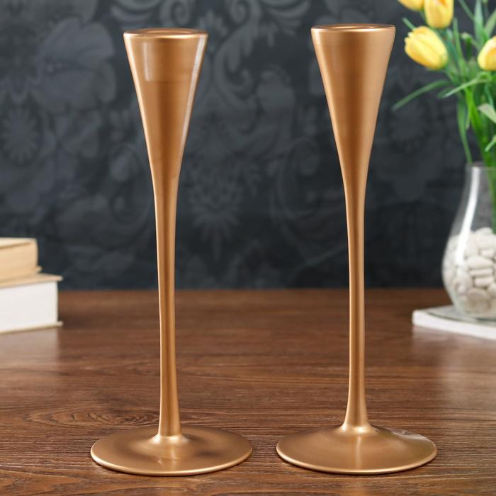 Подсвечник стекло Подсвечник стекло "Узкий бокал" золото матовое набор 2 шт 28х10,8х10,8 см