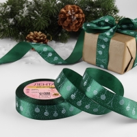 Новый год! Лента атласная «Ёлочные игрушки», 25 мм, 23 ± 1 м, цвет тёмно-зелёный №49 Новый год! Лента атласная «Ёлочные игрушки», 25 мм, 23 ± 1 м, цвет тёмно-зелёный №49