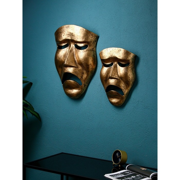 Набор фигур &laquo;Маска грустная&raquo;, полистоун, 60 см, 2 шт, цвет золото