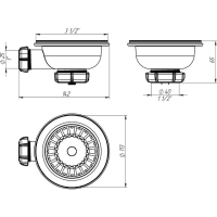 Выпуск Aquant, 3 1/2", с металлической решеткой d=115 мм, с отводом под перелив Выпуск Aquant, 3 1/2", с металлической решеткой d=115 мм, с отводом под перелив