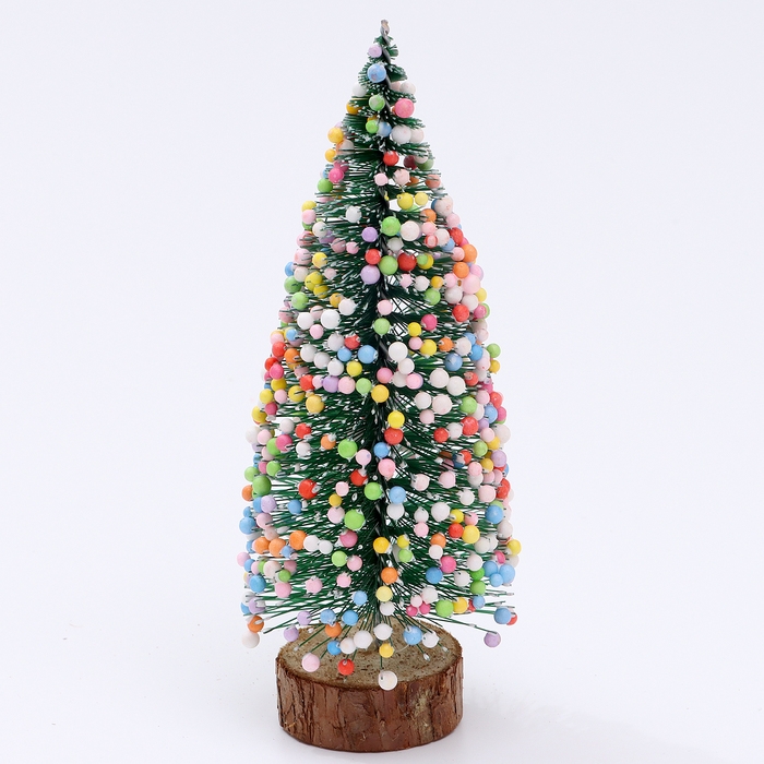 Новогодний декор &laquo;Ёлочка нарядная&raquo;, украшенная пластиковыми шариками, на подставке, 7 &times; 7 &times; 15 см