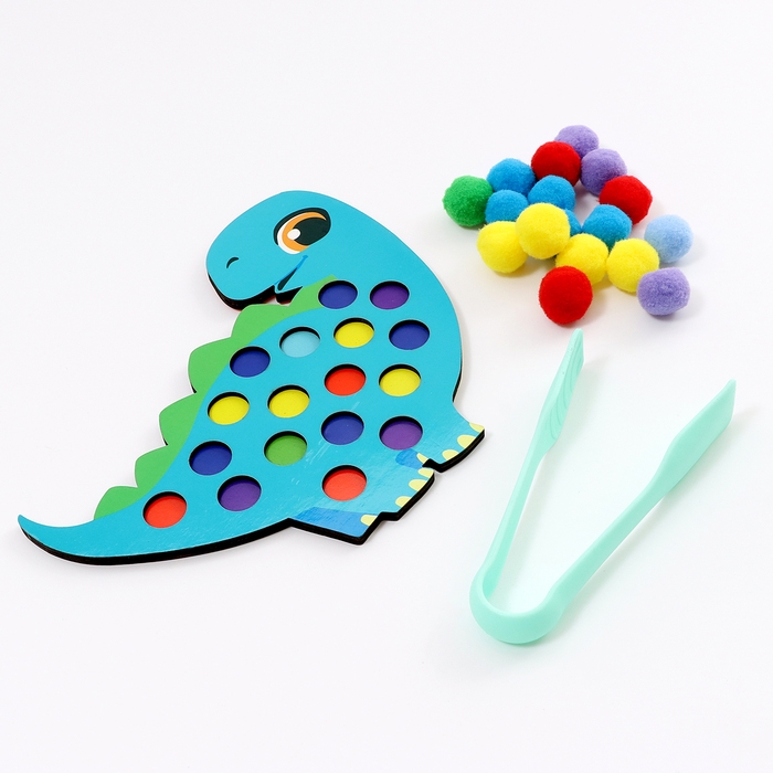 Сортер деревянный &laquo;Дино&raquo; с помпонами и пинцетом, 15 х 21 см