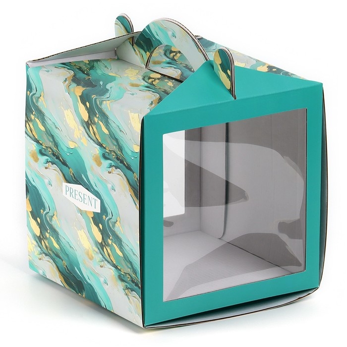 Коробка кондитерская с окном, сундук, &laquo;Мрамор&raquo;, 20 х 20 х 20 см