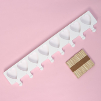 Форма для мороженого Доляна &laquo;Сердца. Макси&raquo;, силикон, 49&times;6,5&times;2 см, 8 ячеек, палочки 50 шт, цвет белый