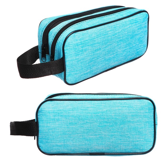 Пенал мягкий 2 отделения, 100 х 220 х 70 мм, объёмный, с ручкой,Calligrata "Бирюзовый"