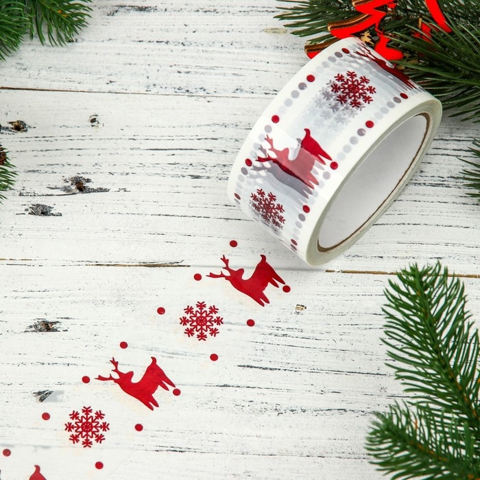 Скотч новогодний с логотипом Скотч новогодний с логотипом "ОлениСнежинки 2" 48*45м 45мкм