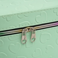 Шкатулка кожзам с зеркалом "Сердца" св-зелёная набор 3 шт 19х10,5х10,5 21х13х14 15х23х17 см