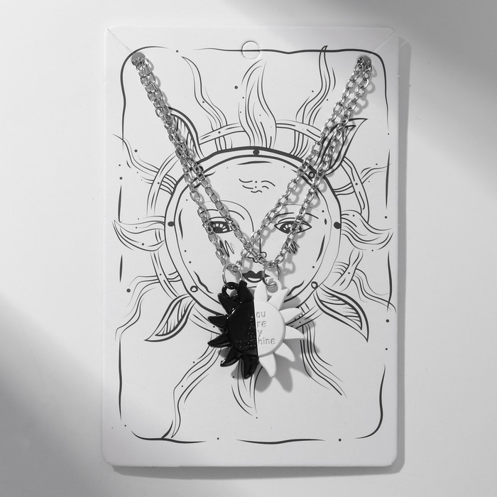 Кулоны &laquo;Неразлучники&raquo; на магните, солнце, цвет бело-чёрный в серебре, 45 см