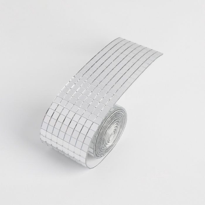 Зеркальная мозайка клеевая, 0,5 &times; 0,5 см, 8 рядов 4 см &times; 1 м, серебряное стекло