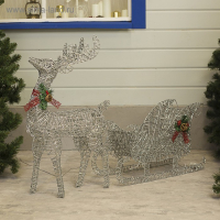 Светодиодная фигура &laquo;Олень с санями серебристый&raquo;, олень: 50 &times; 85 &times; 18 см, сани: 70 &times; 43 &times; 22 см, металл, 220 В, свечение тёплое белое