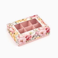 Коробка складная под 6 конфет &laquo;Цветы&raquo;, 13,5 х 9,8 х 3,8 см